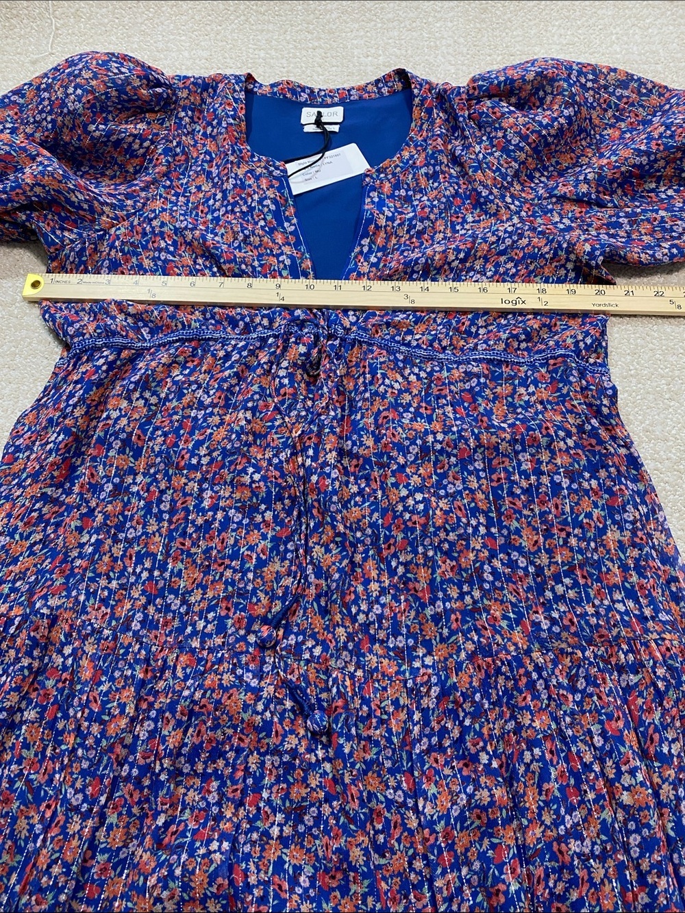 SAYLOR Blue Multi Floral Puff-Sleeve Maxi Dress Size L 90% Viscose - Picture 11 of 16